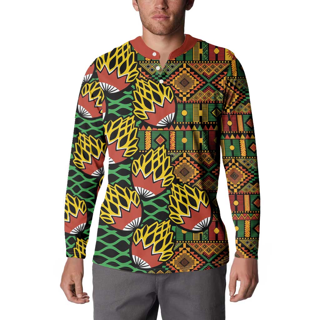African Tribal Geometric Mixed Kanga Pattern Button Sweatshirt LT9 - Wonder Print Shop