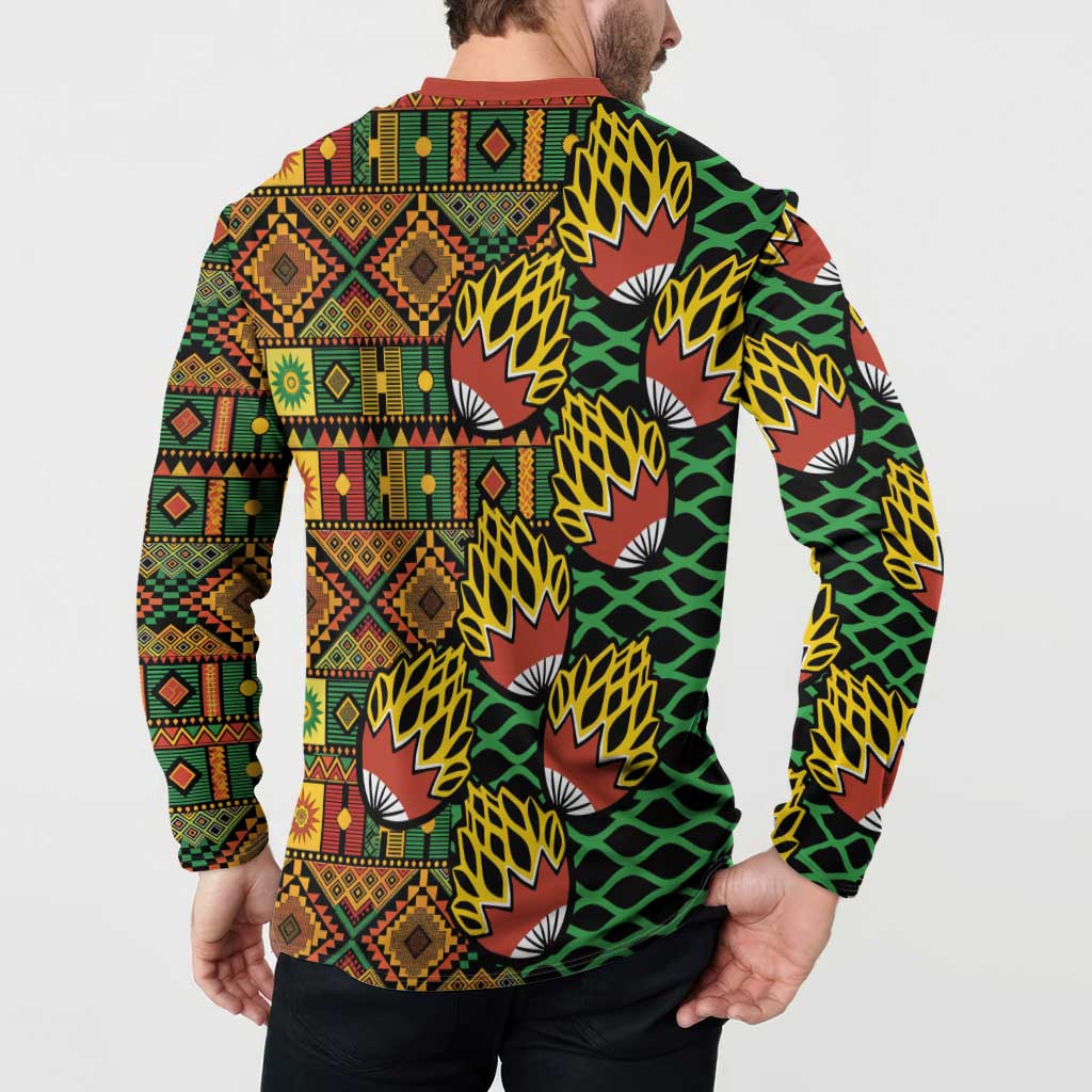 African Tribal Geometric Mixed Kanga Pattern Button Sweatshirt LT9 - Wonder Print Shop