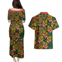 African Tribal Geometric Mixed Kanga Pattern Couples Matching Puletasi and Hawaiian Shirt