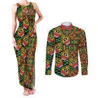 African Tribal Geometric Mixed Kanga Pattern Couples Matching Tank Maxi Dress and Long Sleeve Button Shirt