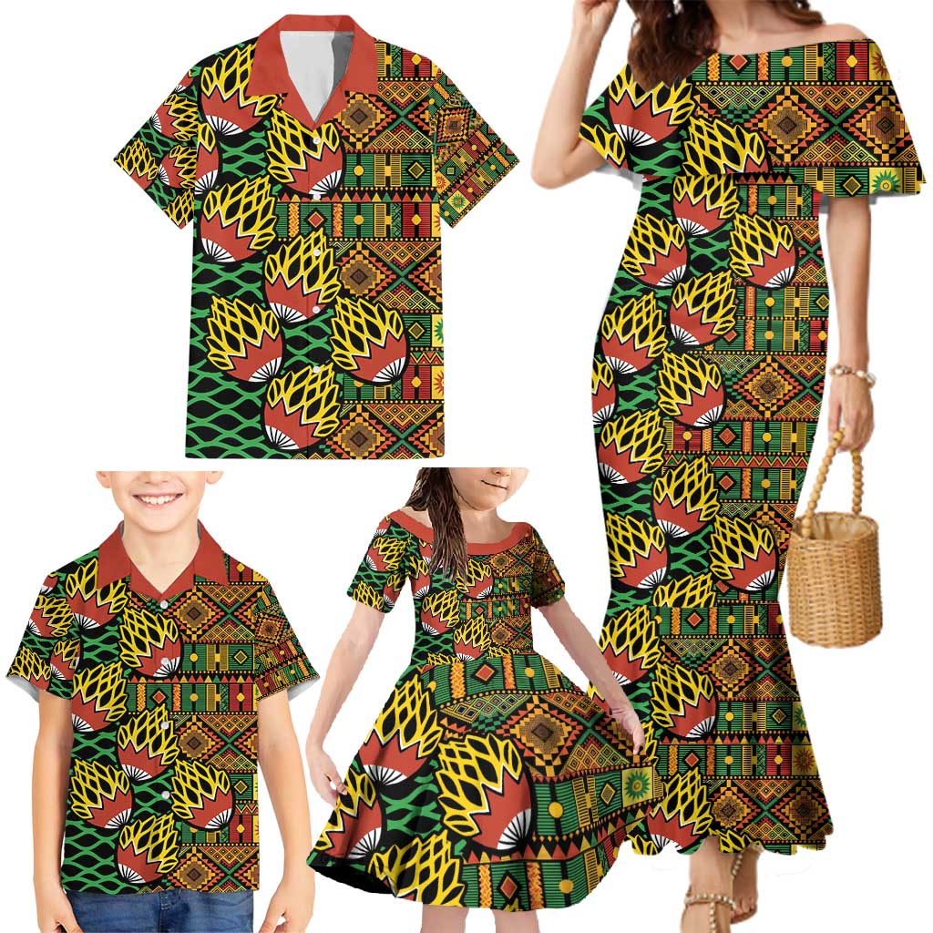 African Tribal Geometric Mixed Kanga Pattern Family Matching Mermaid Dress and Hawaiian Shirt LT9 - Wonder Print Shop