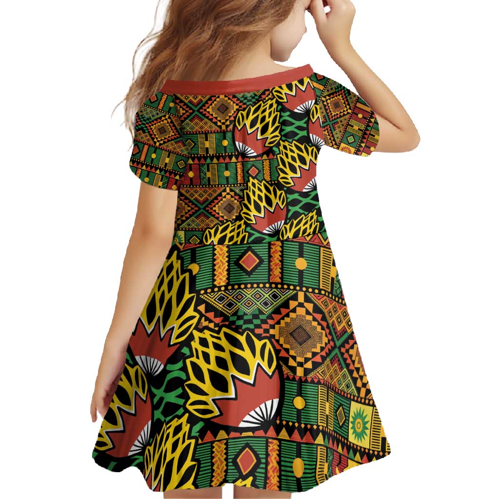 African Tribal Geometric Mixed Kanga Pattern Family Matching Off Shoulder Maxi Dress and Hawaiian Shirt LT9 - Wonder Print Shop