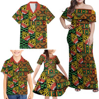 African Tribal Geometric Mixed Kanga Pattern Family Matching Off Shoulder Maxi Dress and Hawaiian Shirt LT9 - Wonder Print Shop
