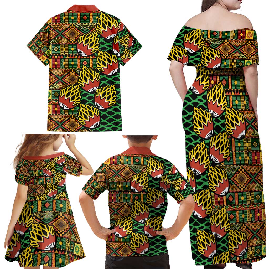 African Tribal Geometric Mixed Kanga Pattern Family Matching Off Shoulder Maxi Dress and Hawaiian Shirt LT9 - Wonder Print Shop