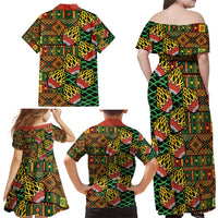 African Tribal Geometric Mixed Kanga Pattern Family Matching Off Shoulder Maxi Dress and Hawaiian Shirt LT9 - Wonder Print Shop