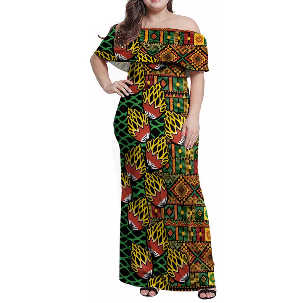 African Tribal Geometric Mixed Kanga Pattern Family Matching Off Shoulder Maxi Dress and Hawaiian Shirt LT9 - Wonder Print Shop