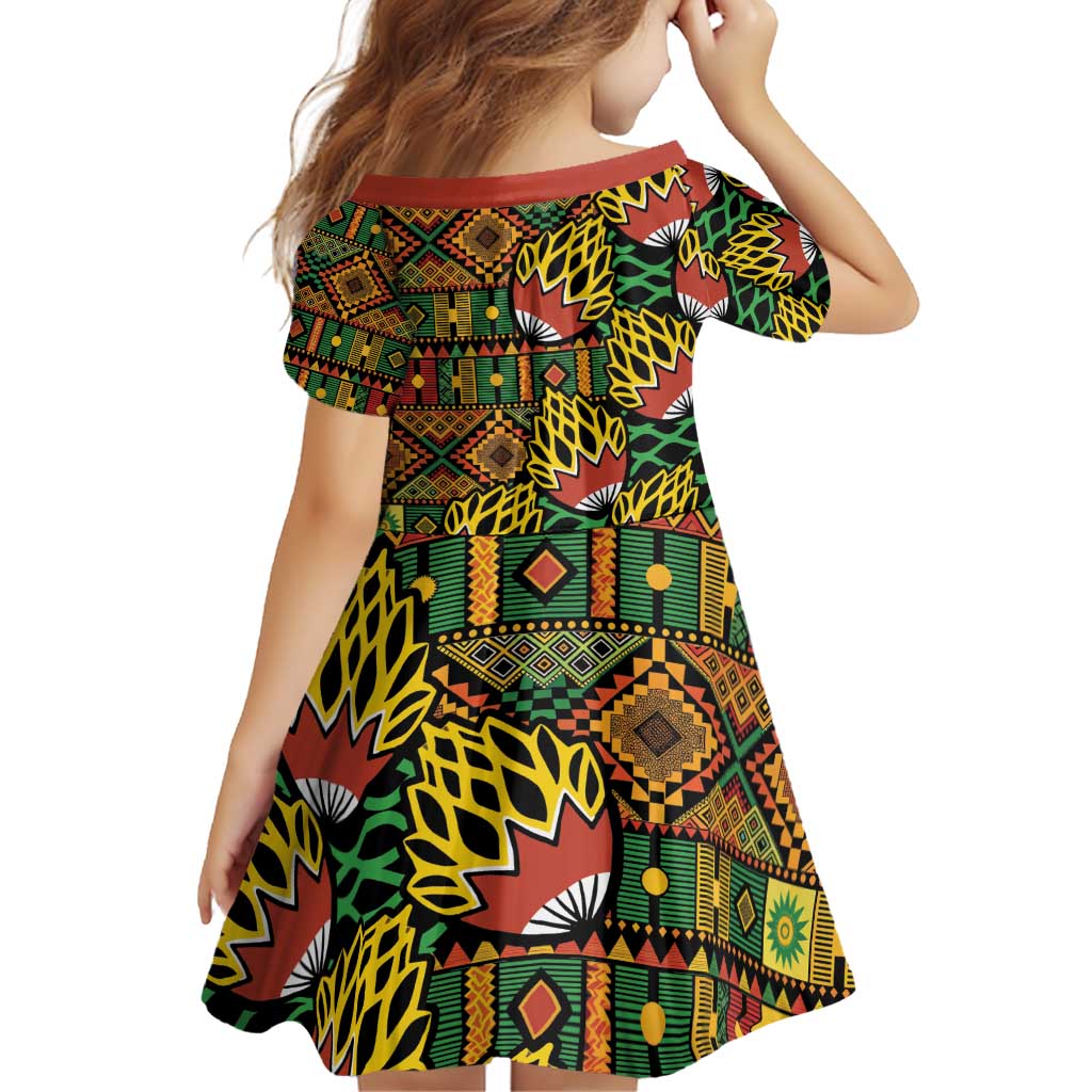 African Tribal Geometric Mixed Kanga Pattern Family Matching Off Shoulder Short Dress and Hawaiian Shirt LT9 - Wonder Print Shop