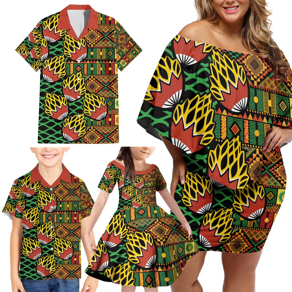 African Tribal Geometric Mixed Kanga Pattern Family Matching Off Shoulder Short Dress and Hawaiian Shirt LT9 - Wonder Print Shop