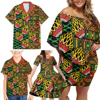 African Tribal Geometric Mixed Kanga Pattern Family Matching Off Shoulder Short Dress and Hawaiian Shirt LT9 - Wonder Print Shop