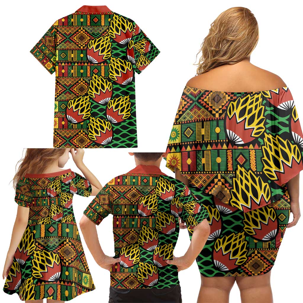 African Tribal Geometric Mixed Kanga Pattern Family Matching Off Shoulder Short Dress and Hawaiian Shirt LT9 - Wonder Print Shop