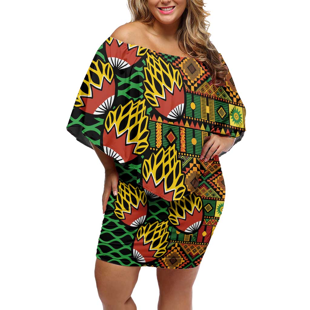 African Tribal Geometric Mixed Kanga Pattern Family Matching Off Shoulder Short Dress and Hawaiian Shirt LT9 - Wonder Print Shop