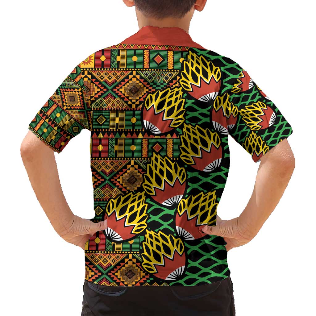 African Tribal Geometric Mixed Kanga Pattern Family Matching Puletasi and Hawaiian Shirt