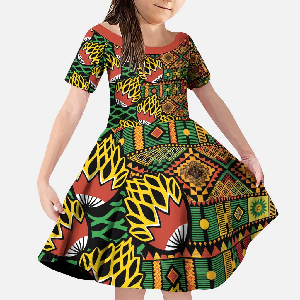 African Tribal Geometric Mixed Kanga Pattern Family Matching Puletasi and Hawaiian Shirt