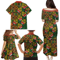 African Tribal Geometric Mixed Kanga Pattern Family Matching Puletasi and Hawaiian Shirt