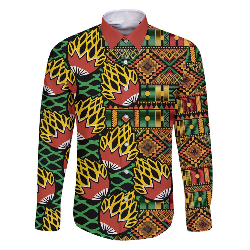 African Tribal Geometric Mixed Kanga Pattern Family Matching Puletasi and Hawaiian Shirt