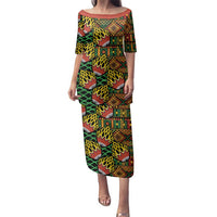 African Tribal Geometric Mixed Kanga Pattern Family Matching Puletasi and Hawaiian Shirt