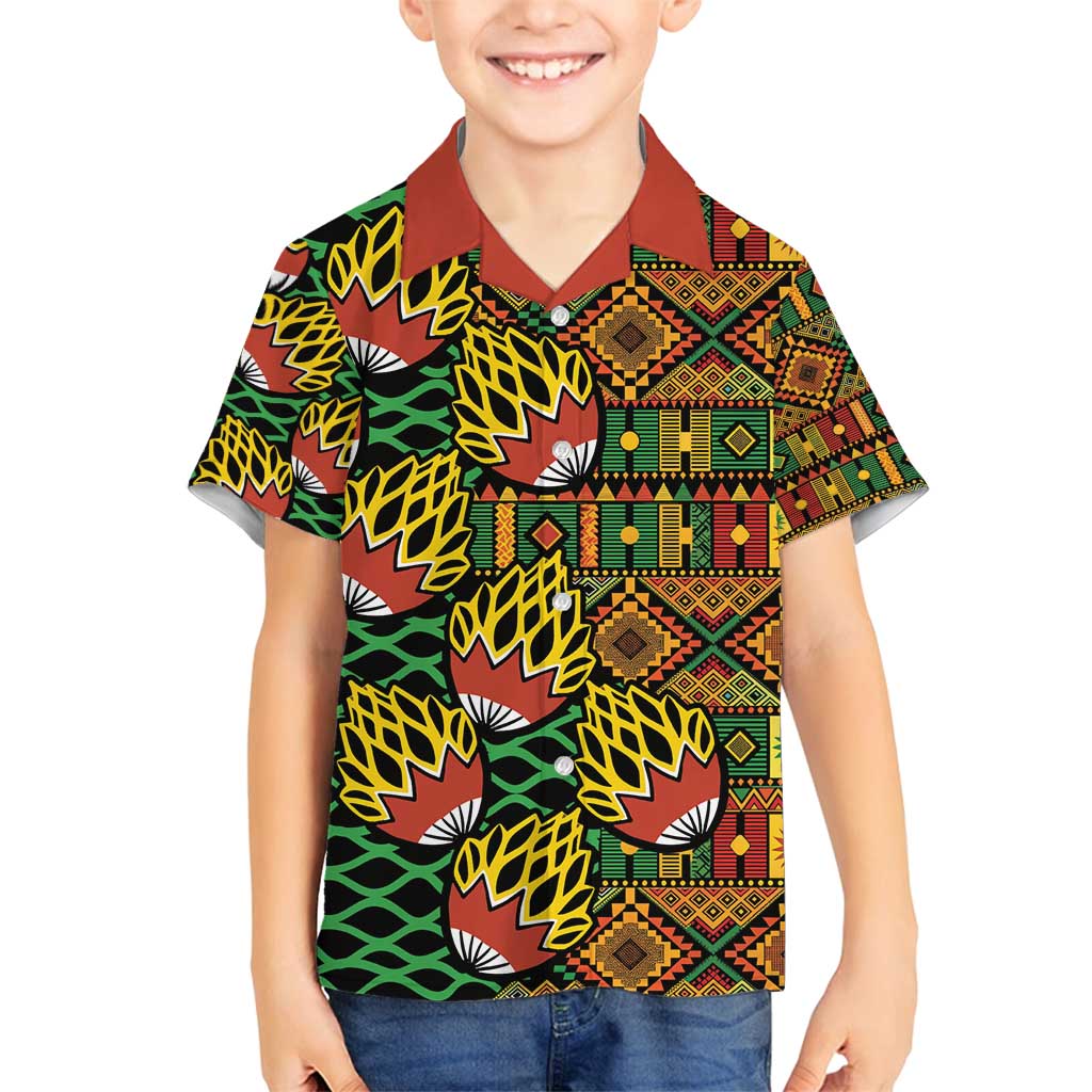 African Tribal Geometric Mixed Kanga Pattern Family Matching Puletasi and Hawaiian Shirt