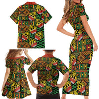 African Tribal Geometric Mixed Kanga Pattern Family Matching Short Sleeve Bodycon Dress and Hawaiian Shirt - Wonder Print Shop