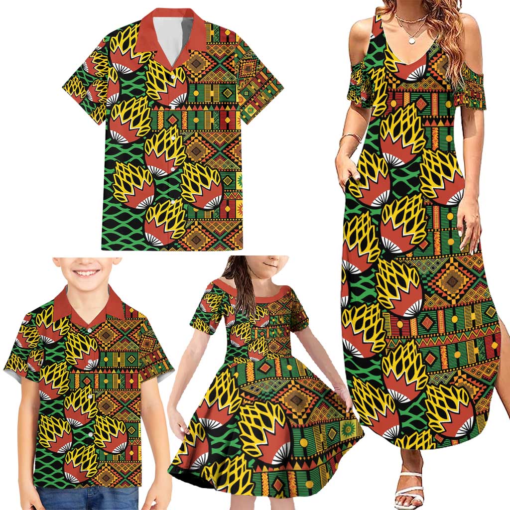 African Tribal Geometric Mixed Kanga Pattern Family Matching Summer Maxi Dress and Hawaiian Shirt - Wonder Print Shop