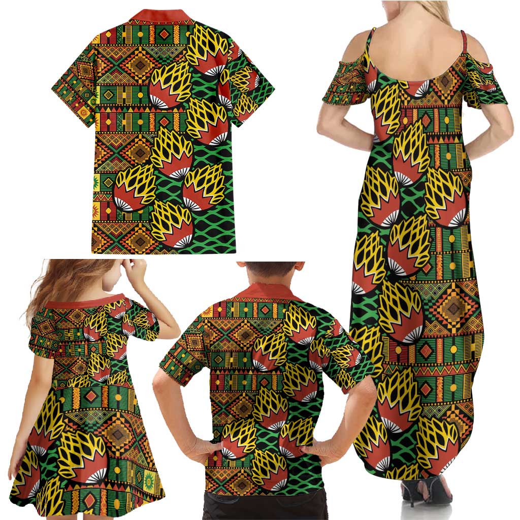 African Tribal Geometric Mixed Kanga Pattern Family Matching Summer Maxi Dress and Hawaiian Shirt - Wonder Print Shop