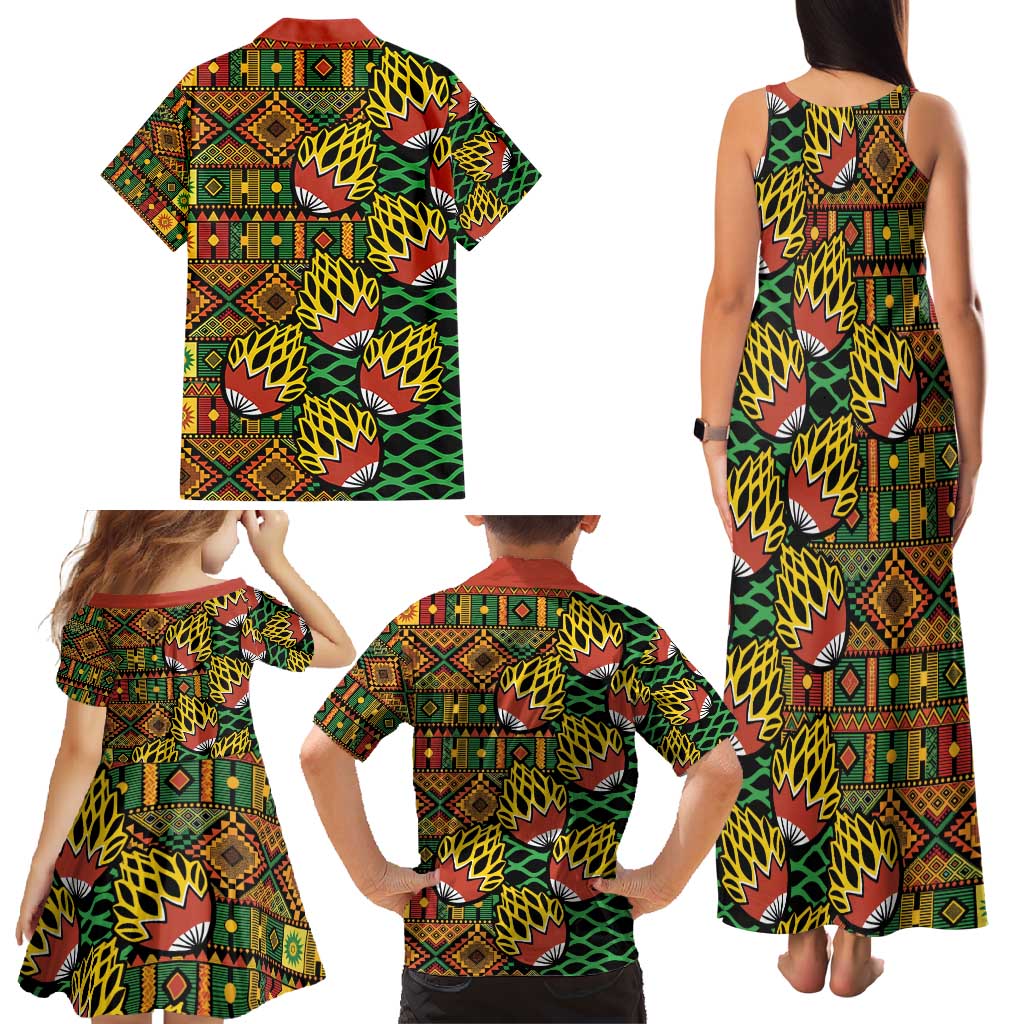 African Tribal Geometric Mixed Kanga Pattern Family Matching Tank Maxi Dress and Hawaiian Shirt - Wonder Print Shop