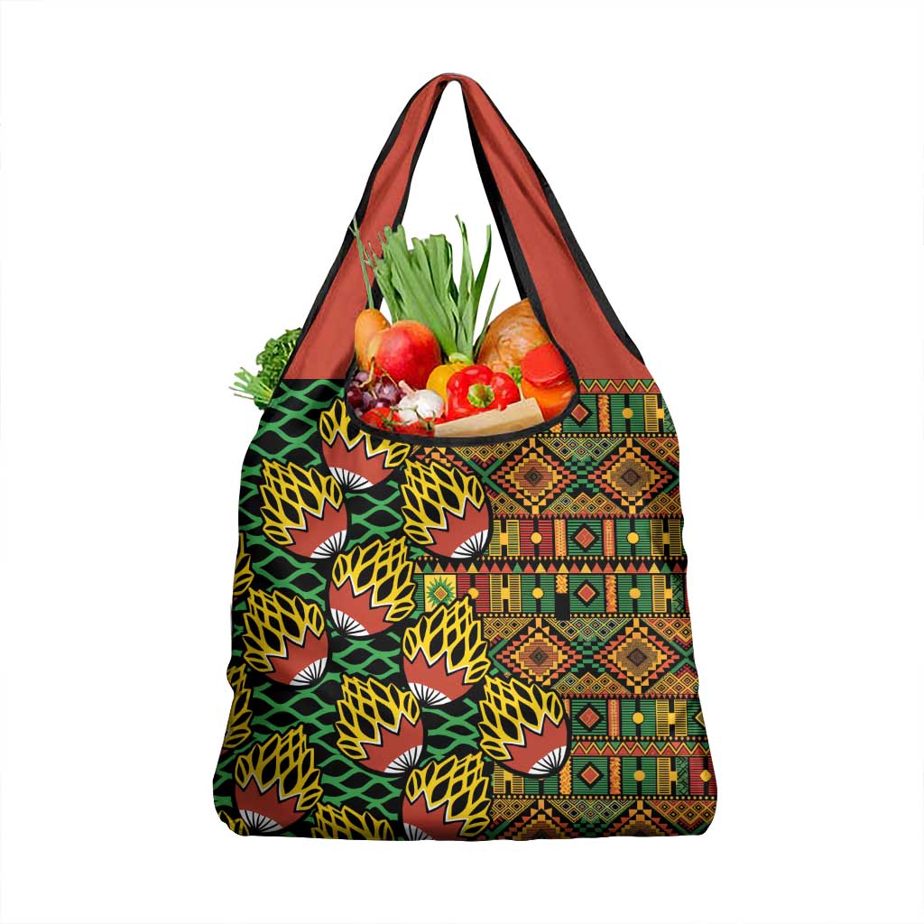 African Tribal Geometric Mixed Kanga Pattern Grocery Bag
