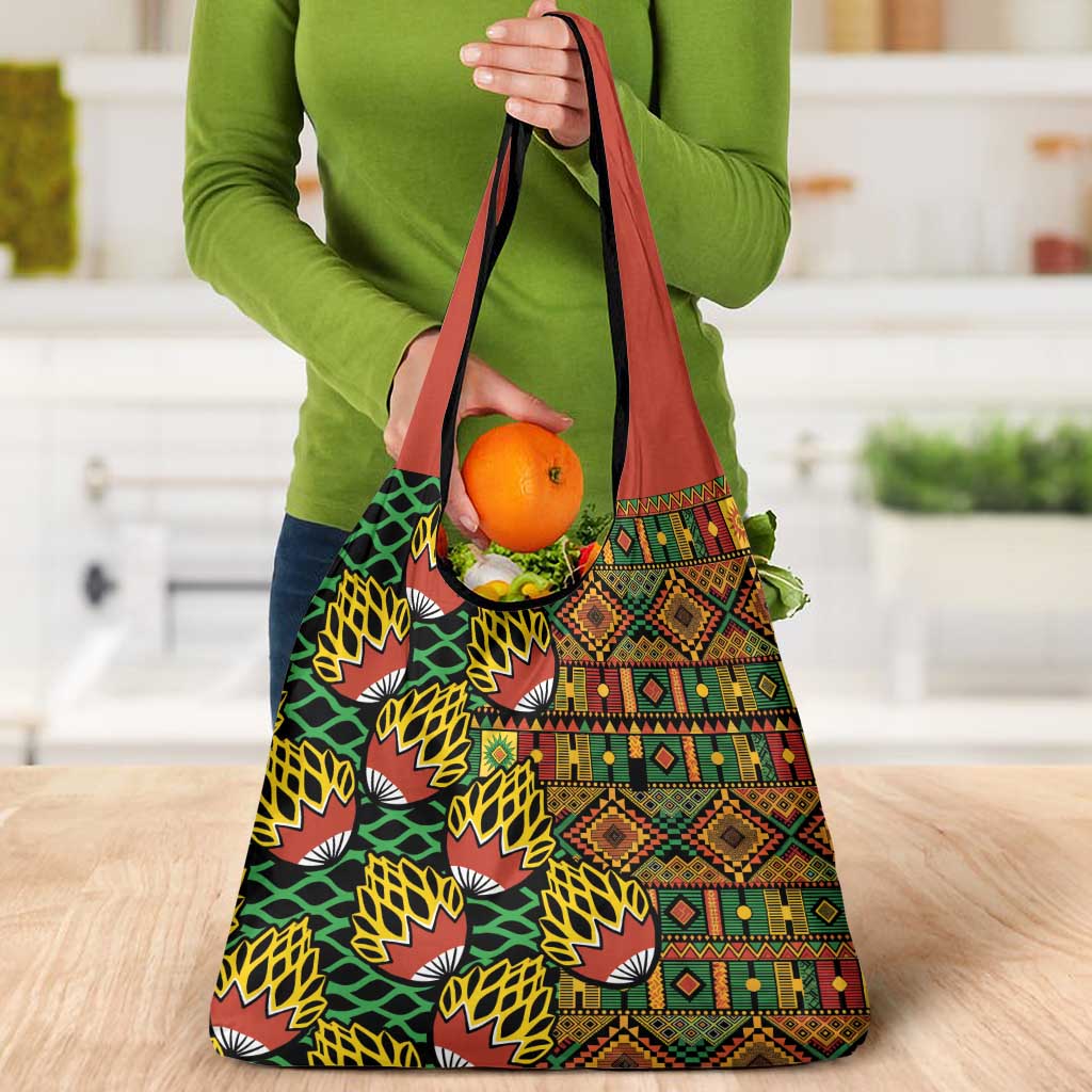African Tribal Geometric Mixed Kanga Pattern Grocery Bag