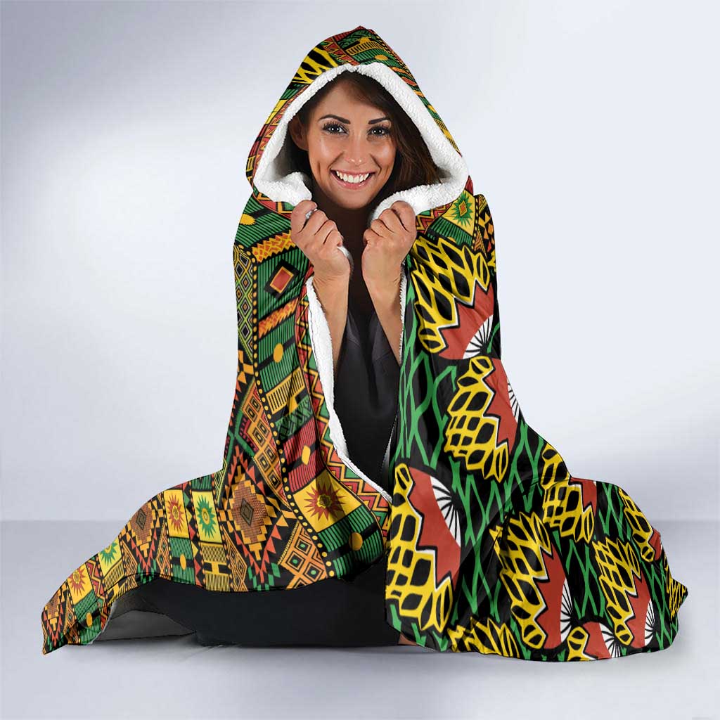 African Tribal Geometric Mixed Kanga Pattern Hooded Blanket - Wonder Print Shop
