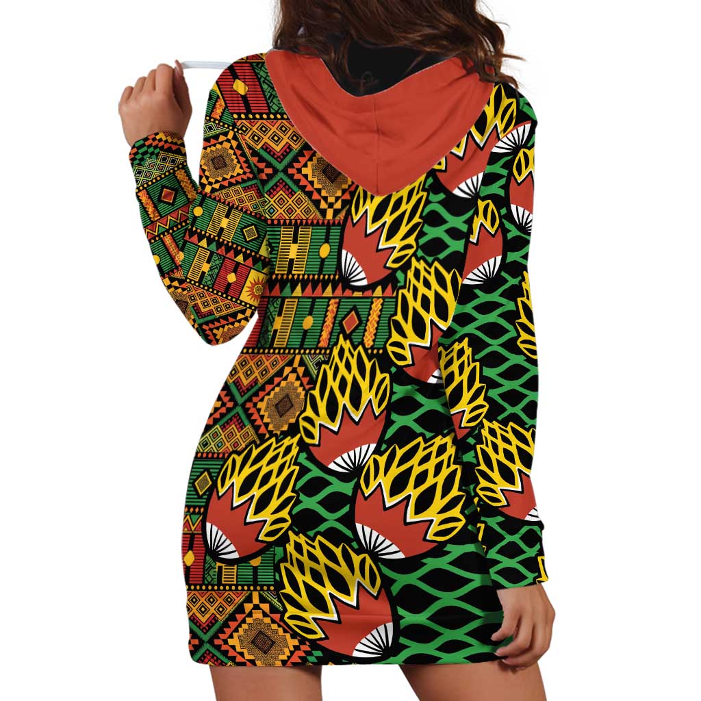 African Tribal Geometric Mixed Kanga Pattern Hoodie Dress - Wonder Print Shop