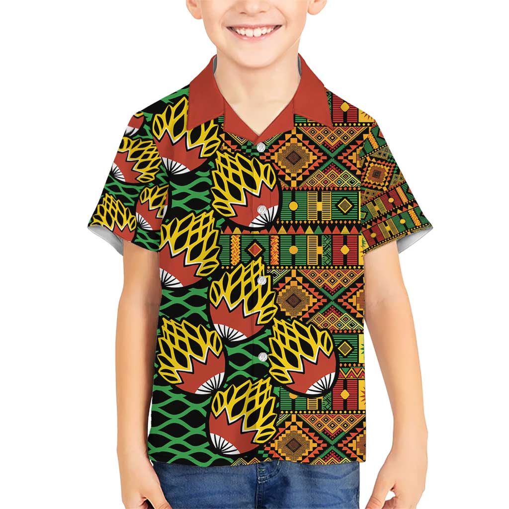 African Tribal Geometric Mixed Kanga Pattern Kid Hawaiian Shirt - Wonder Print Shop