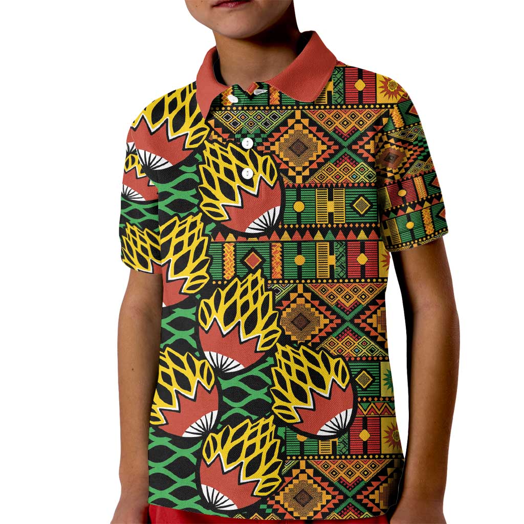 African Tribal Geometric Mixed Kanga Pattern Kid Polo Shirt - Wonder Print Shop