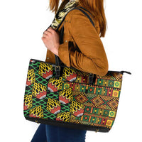 African Tribal Geometric Mixed Kanga Pattern Leather Tote Bag