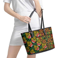 African Tribal Geometric Mixed Kanga Pattern Leather Tote Bag