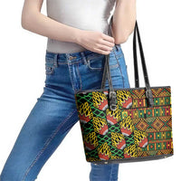 African Tribal Geometric Mixed Kanga Pattern Leather Tote Bag