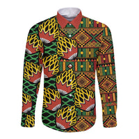 African Tribal Geometric Mixed Kanga Pattern Long Sleeve Button Shirt