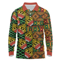 African Tribal Geometric Mixed Kanga Pattern Long Sleeve Polo Shirt - Wonder Print Shop