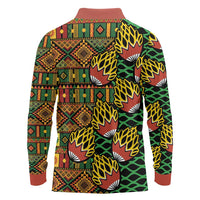 African Tribal Geometric Mixed Kanga Pattern Long Sleeve Polo Shirt - Wonder Print Shop