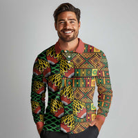 African Tribal Geometric Mixed Kanga Pattern Long Sleeve Polo Shirt - Wonder Print Shop