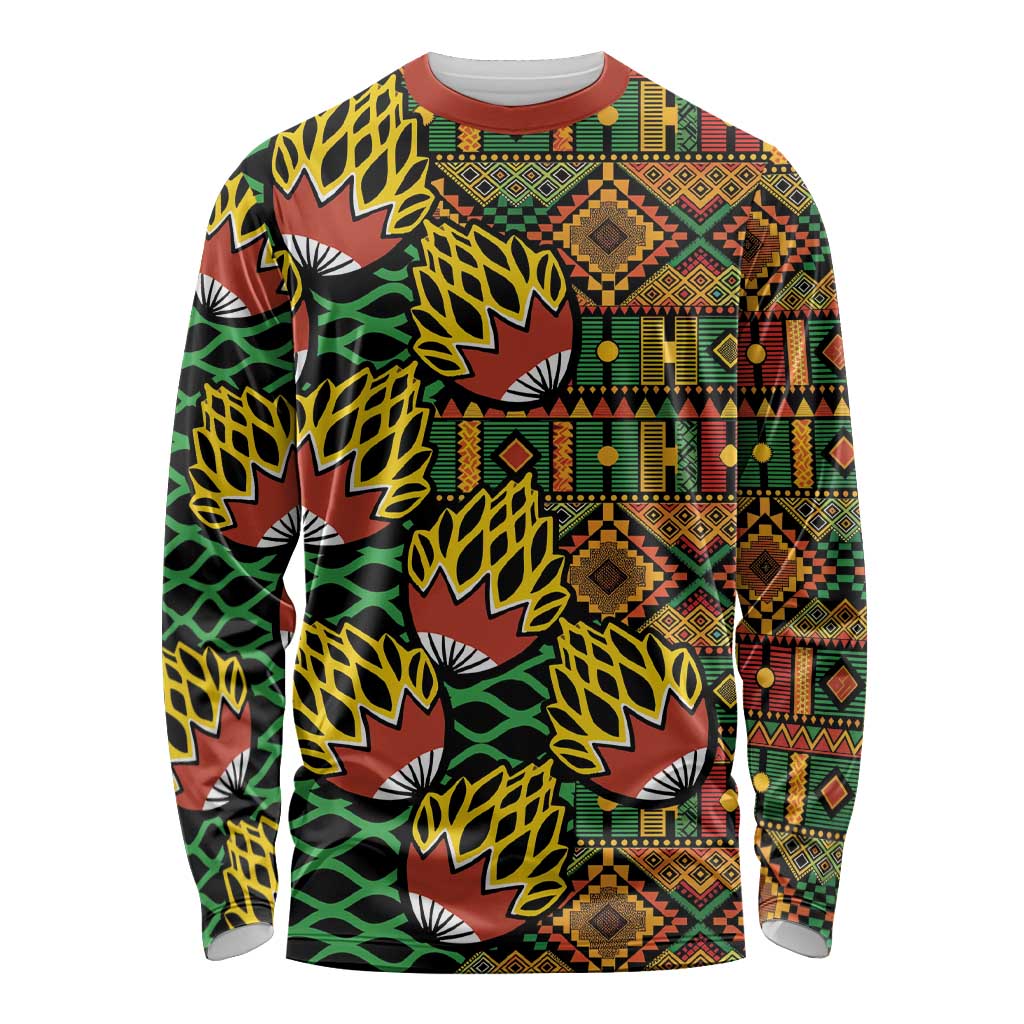 African Tribal Geometric Mixed Kanga Pattern Long Sleeve Shirt - Wonder Print Shop