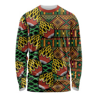 African Tribal Geometric Mixed Kanga Pattern Long Sleeve Shirt - Wonder Print Shop