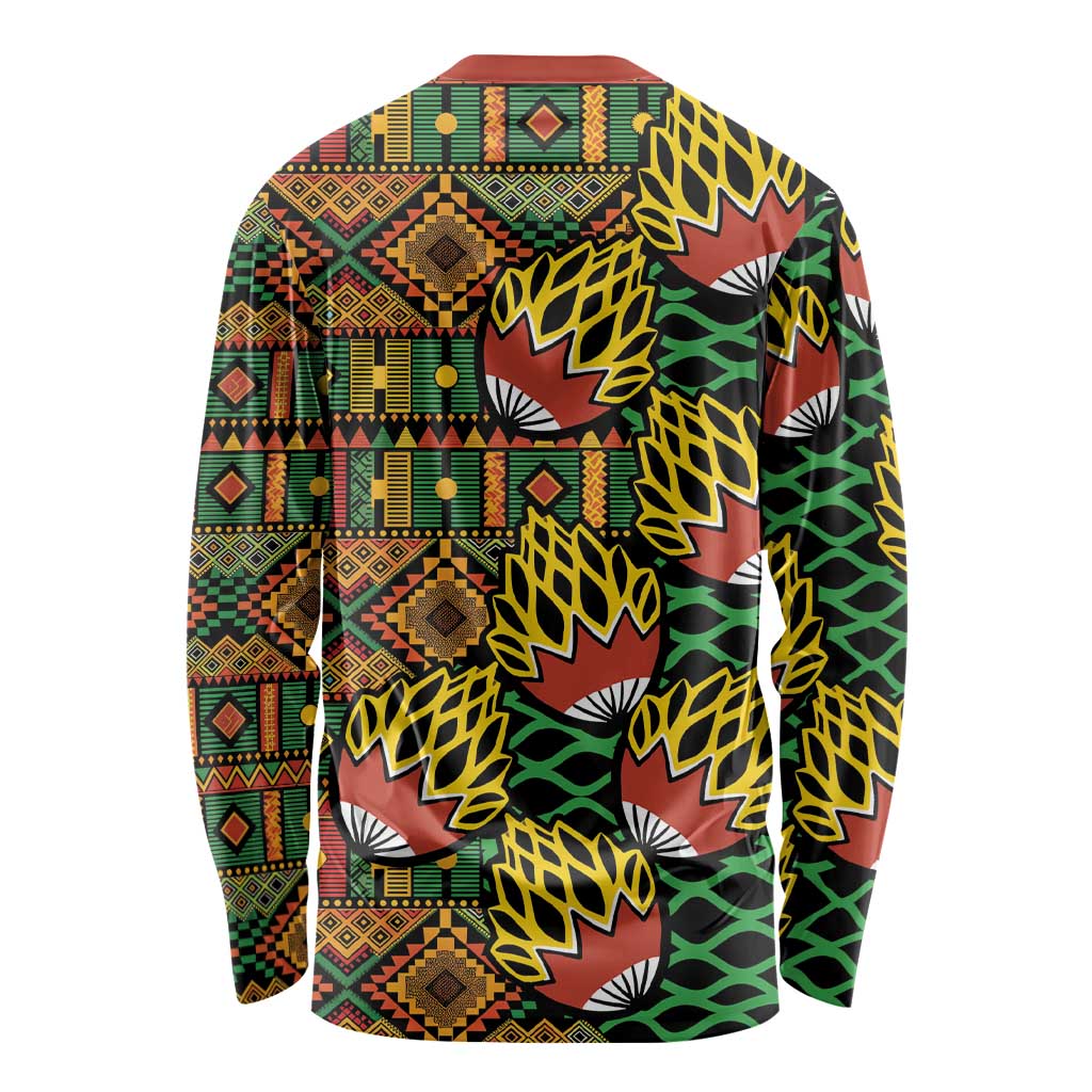 African Tribal Geometric Mixed Kanga Pattern Long Sleeve Shirt - Wonder Print Shop