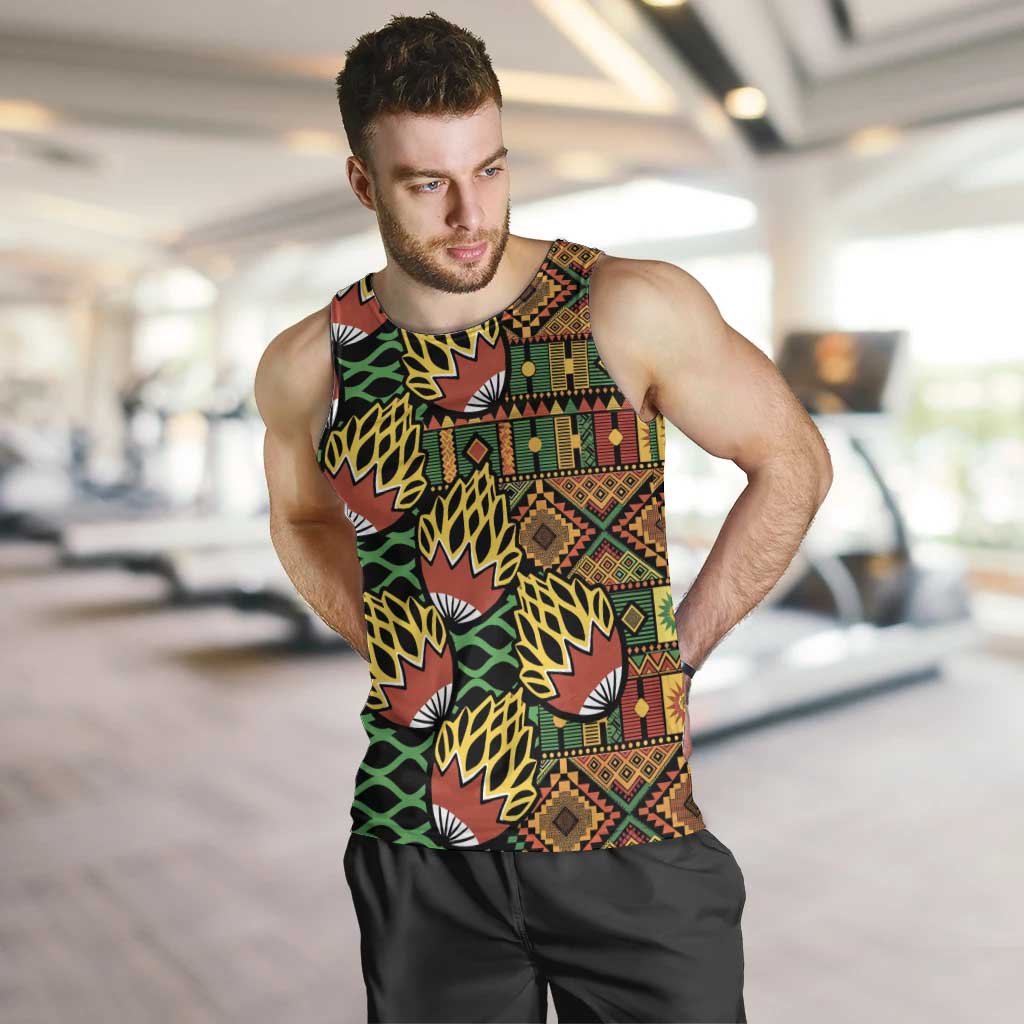 African Tribal Geometric Mixed Kanga Pattern Men Tank Top - Wonder Print Shop