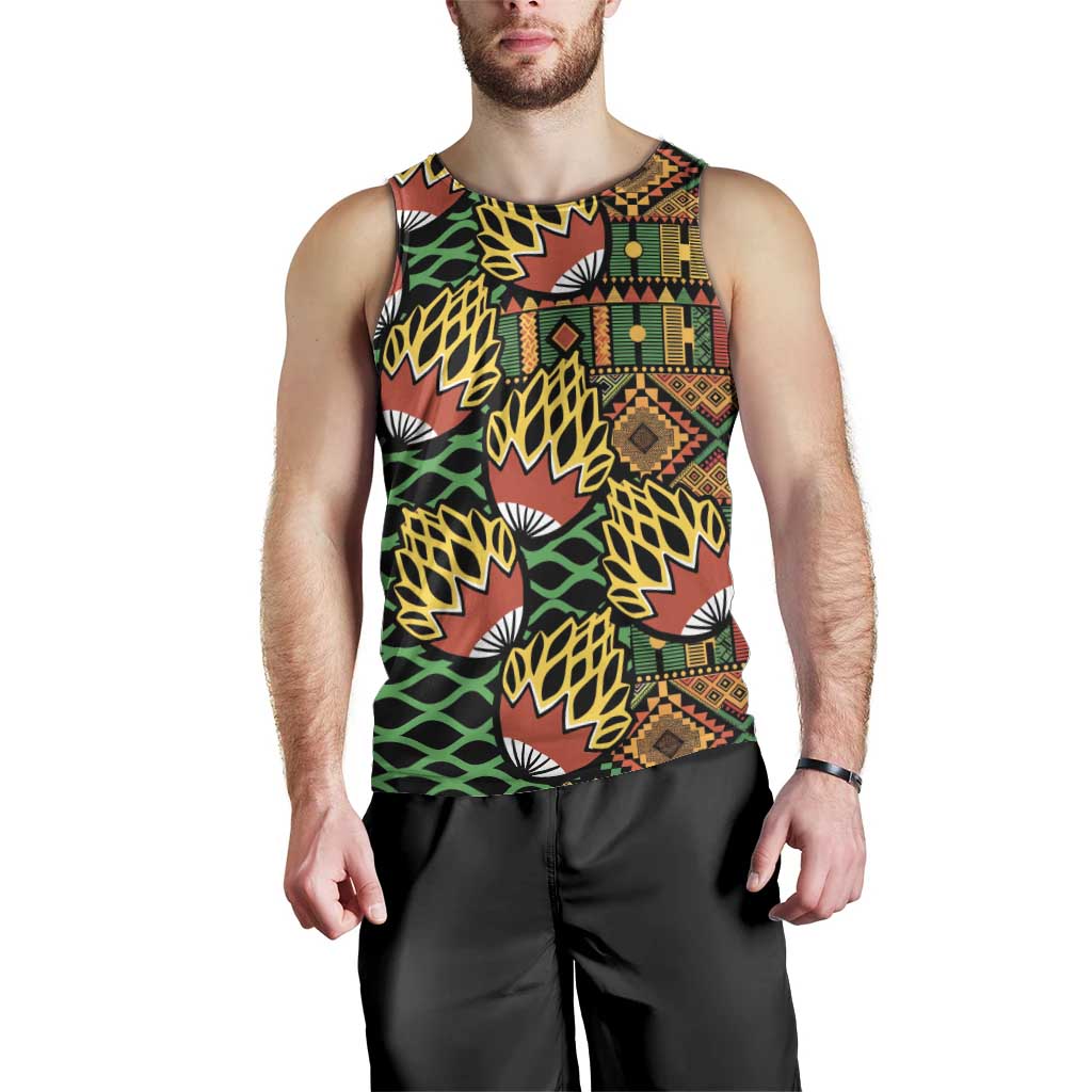 African Tribal Geometric Mixed Kanga Pattern Men Tank Top - Wonder Print Shop