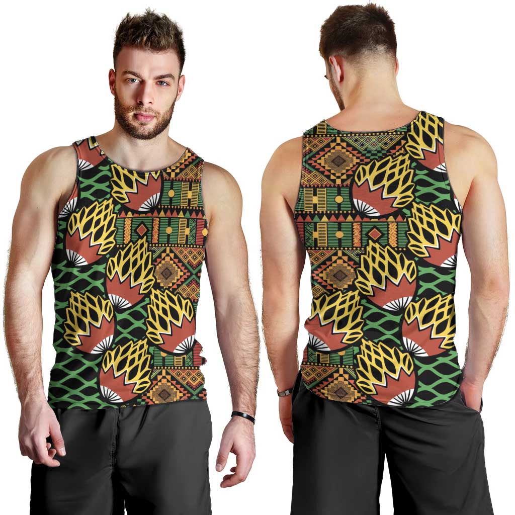 African Tribal Geometric Mixed Kanga Pattern Men Tank Top - Wonder Print Shop