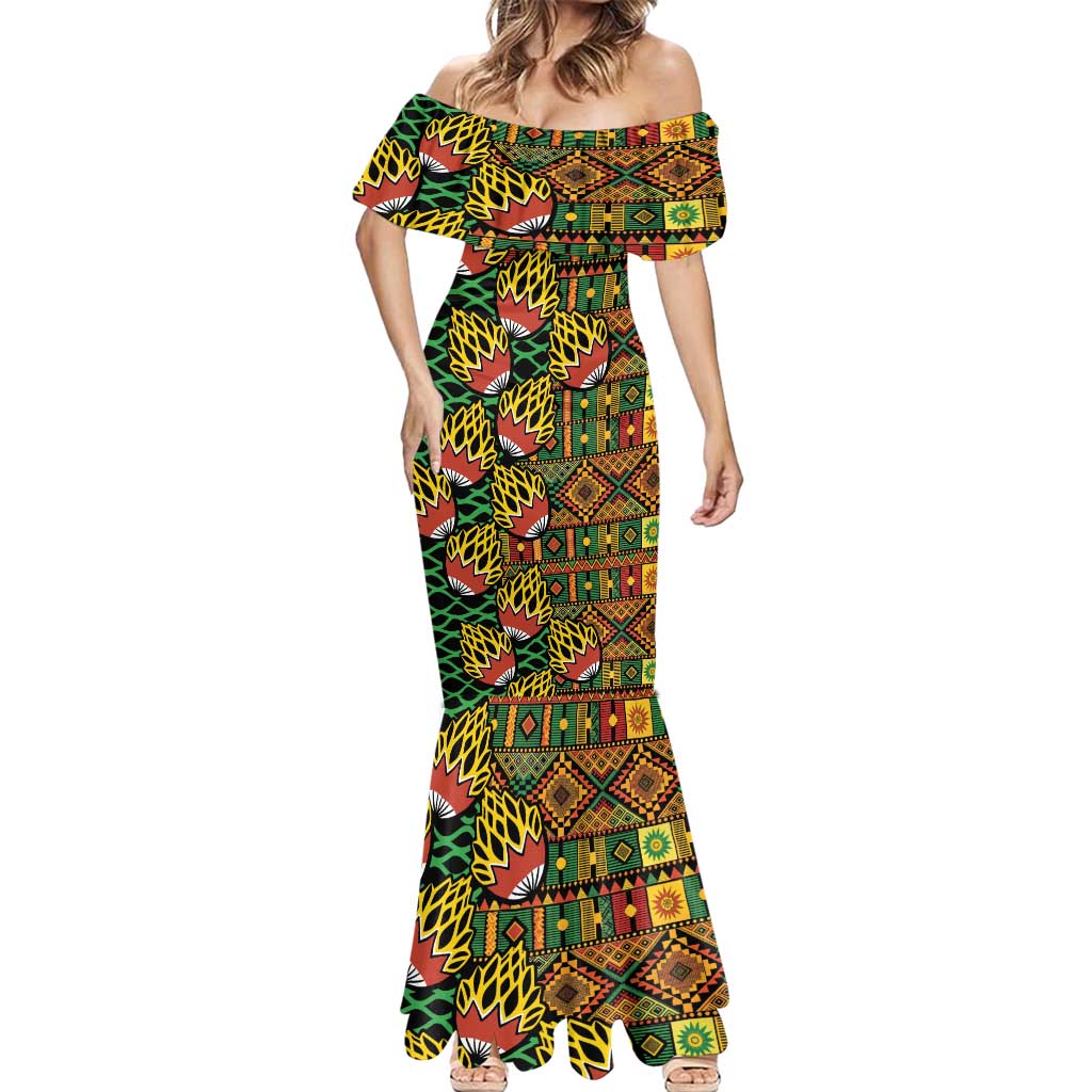 African Tribal Geometric Mixed Kanga Pattern Mermaid Dress - Wonder Print Shop