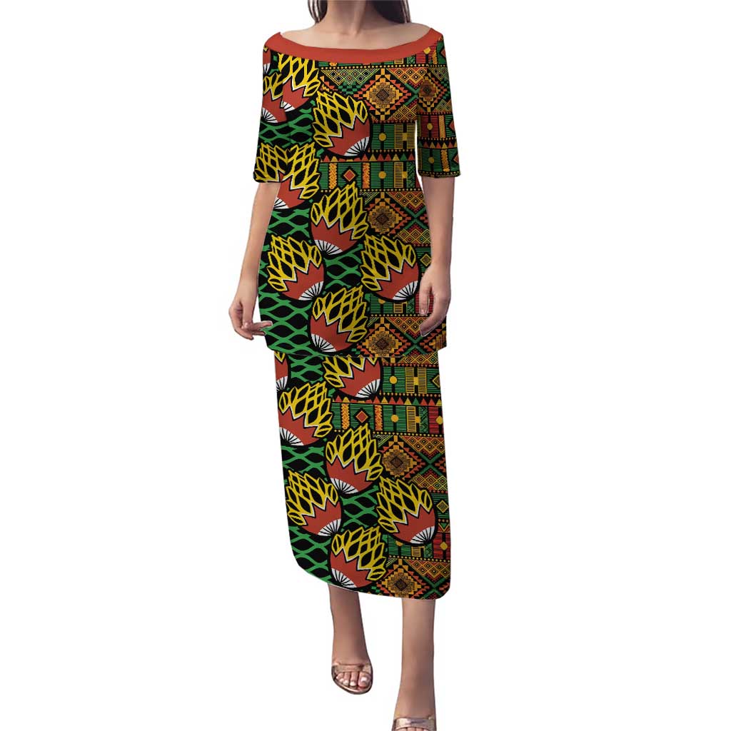 African Tribal Geometric Mixed Kanga Pattern Puletasi - Wonder Print Shop