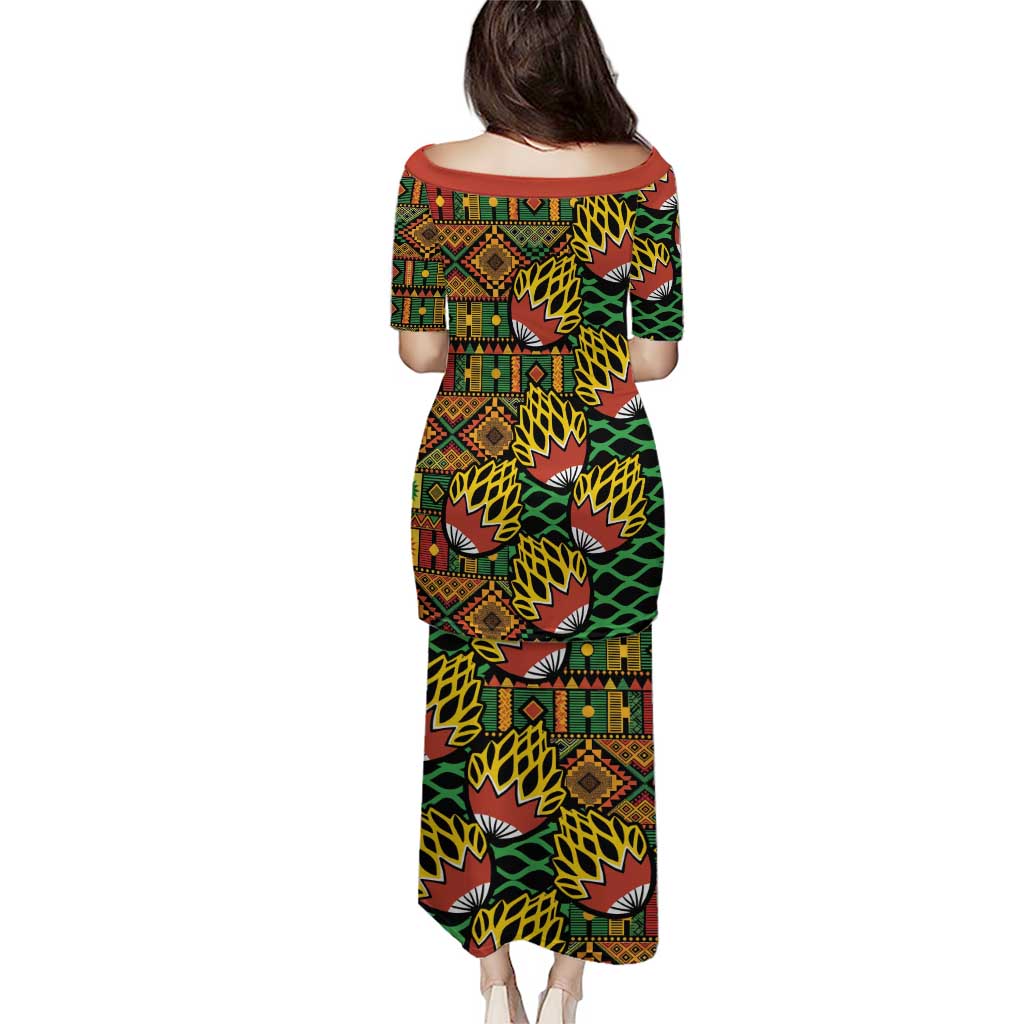 African Tribal Geometric Mixed Kanga Pattern Puletasi - Wonder Print Shop