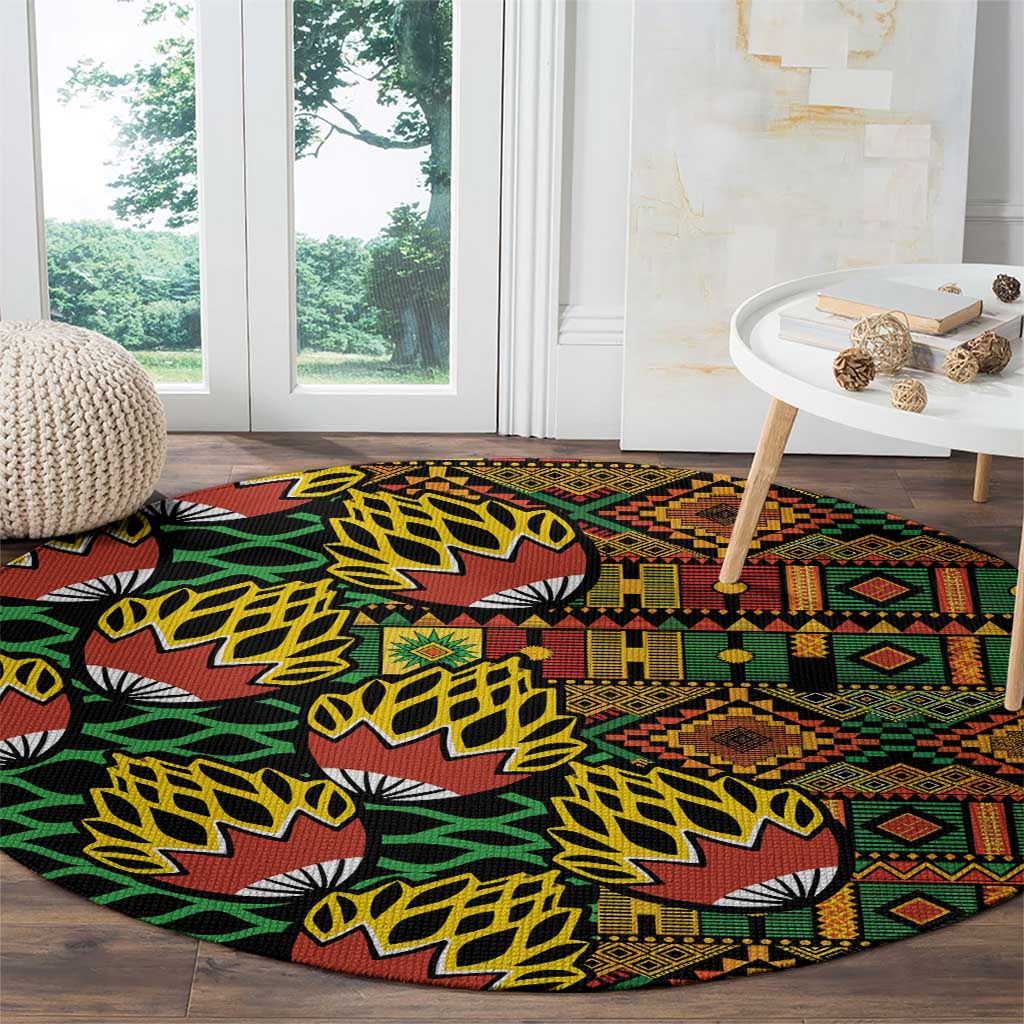 African Tribal Geometric Mixed Kanga Pattern Round Carpet - Wonder Print Shop