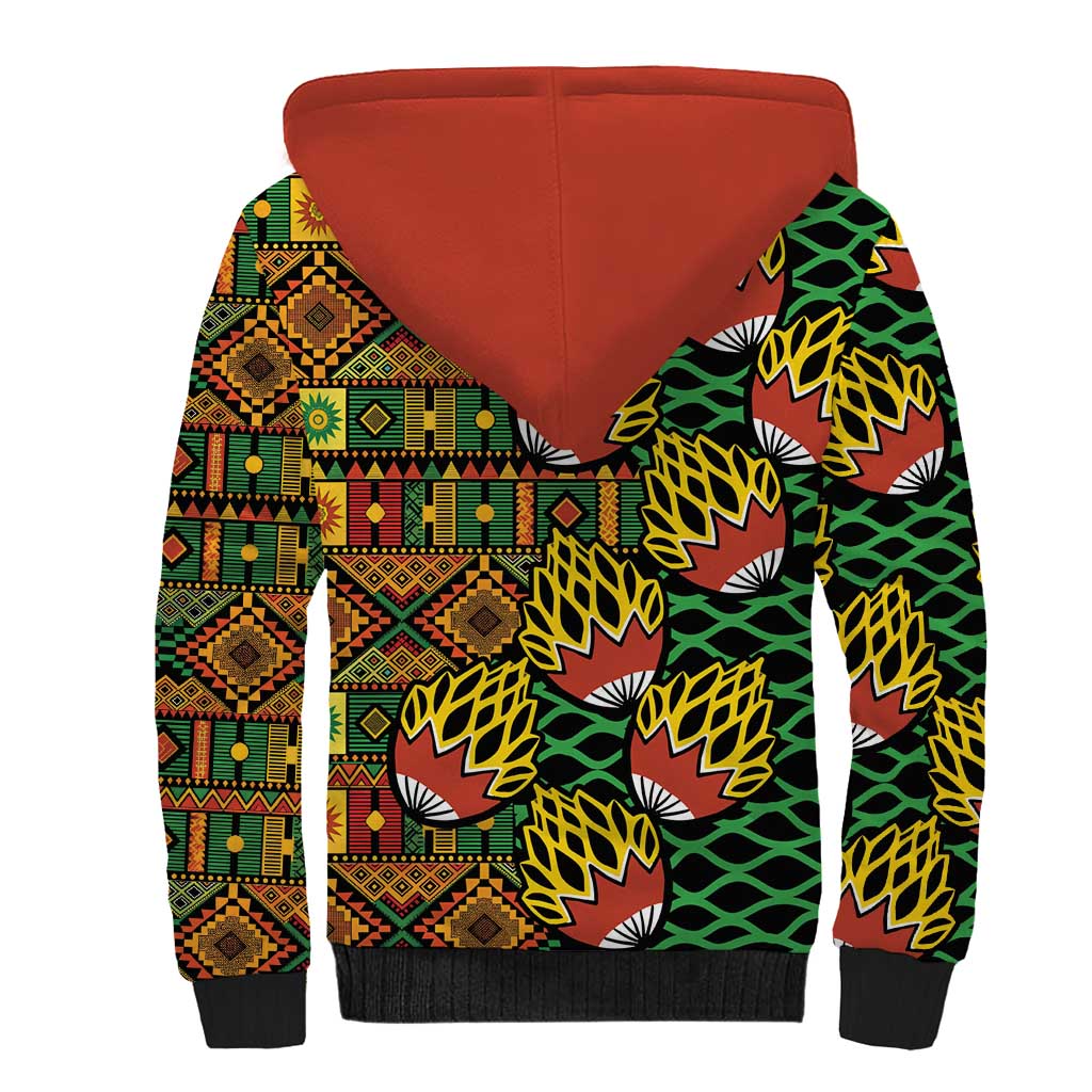 African Tribal Geometric Mixed Kanga Pattern Sherpa Hoodie - Wonder Print Shop