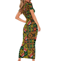 African Tribal Geometric Mixed Kanga Pattern Short Sleeve Bodycon Dress - Wonder Print Shop